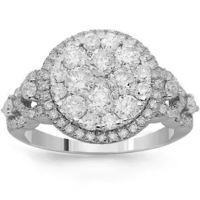 14K Solid White Gold Womens Diamond Cocktail Ring 2.01 Ctw