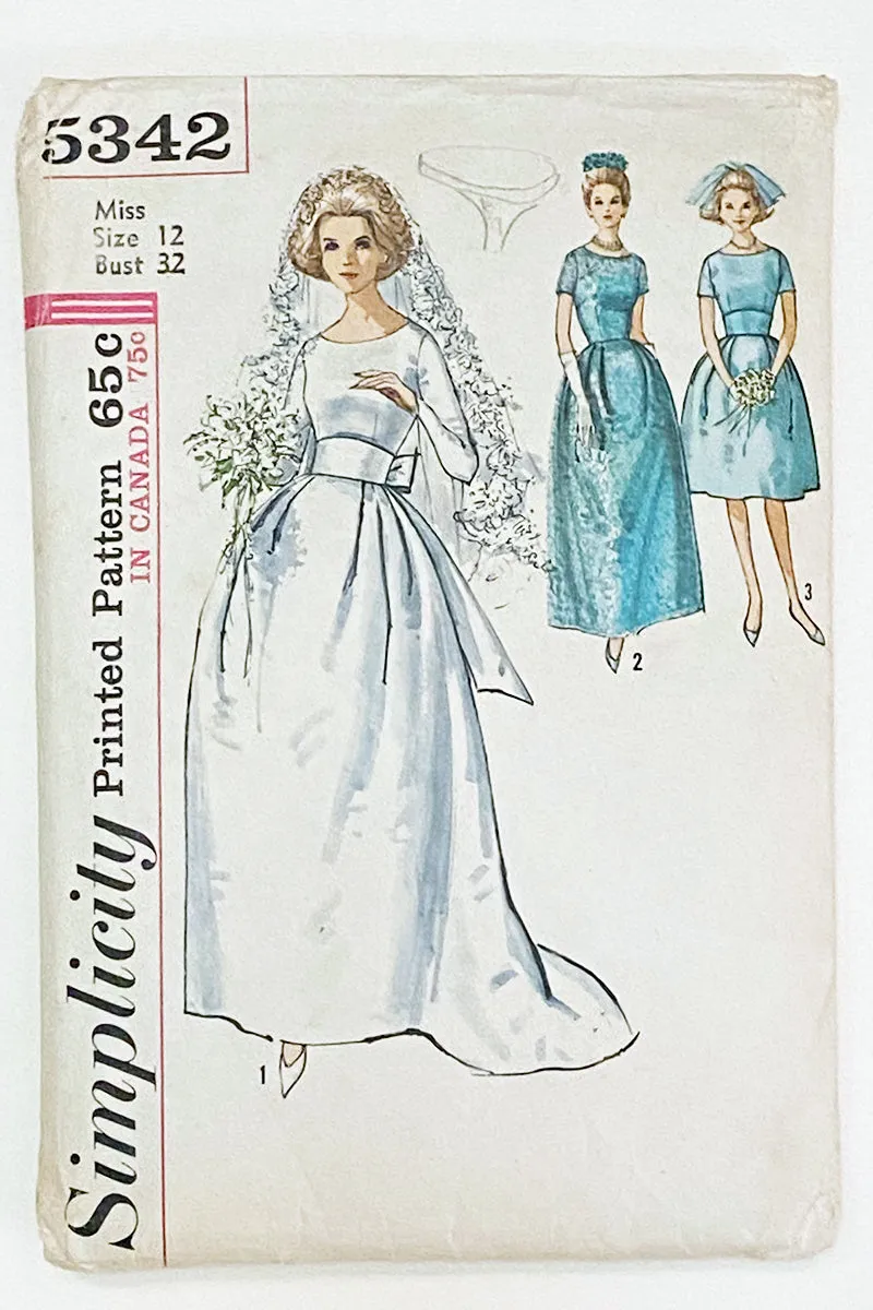 1963 Simplicity 5342 Vintage Wedding Gown & Bridesmaid Dresses Pattern