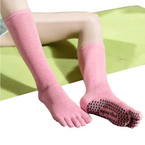 2 Pair Ladies and Man Silicone Non-Slip Yoga Pilates Socks, Cotton Multicolor Long Tube Toe Socks