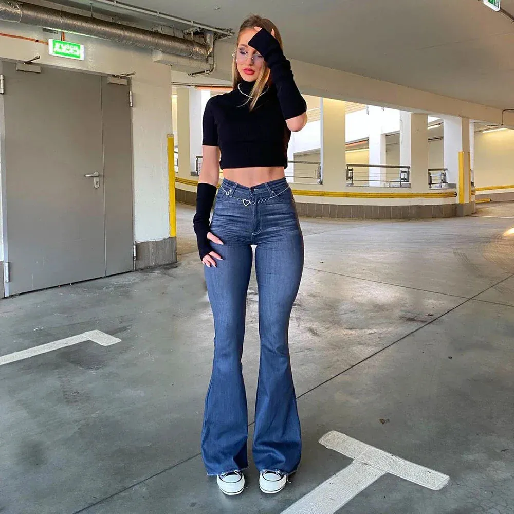 2024 Y2K Blue High Waist Stretch Vintage Spring Autumn Jeans