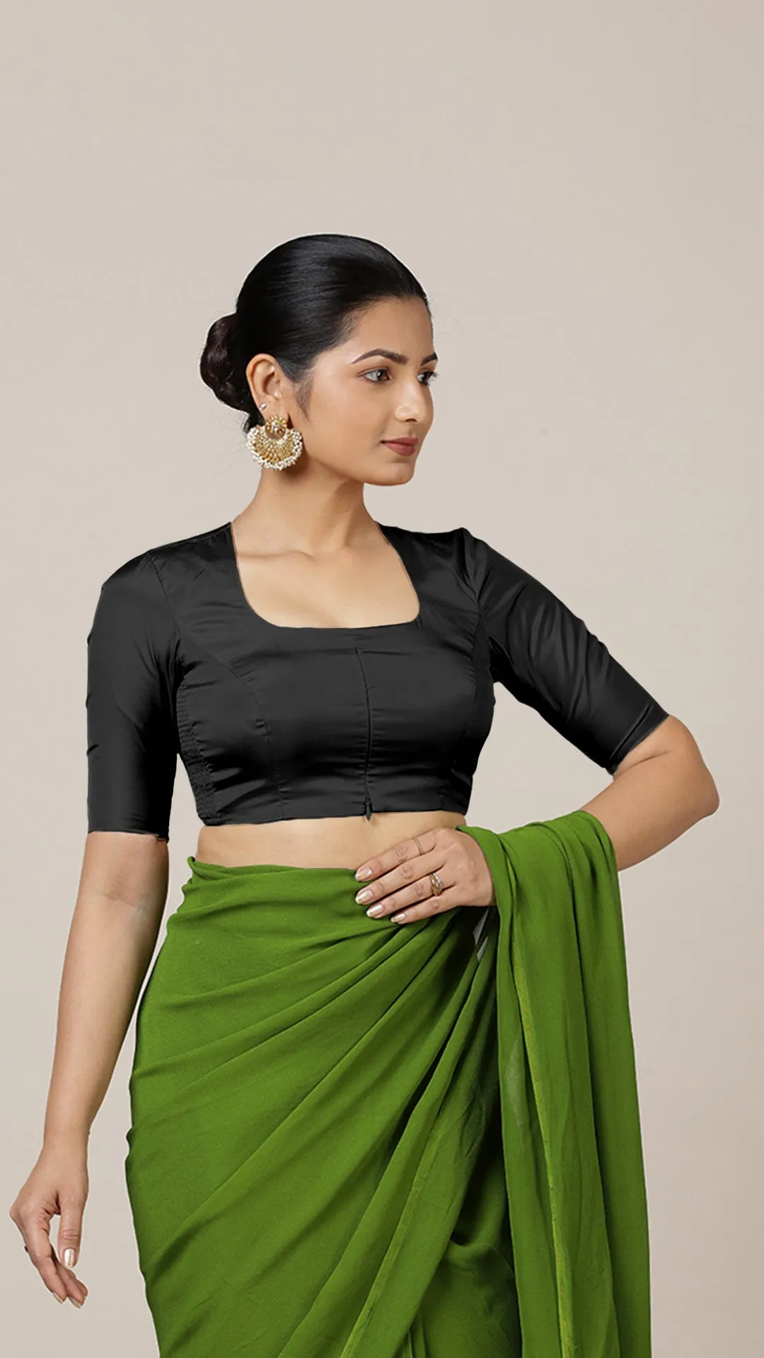 Aziza x Rozaana | Elbow Sleeves Saree Blouse in Charcoal Black