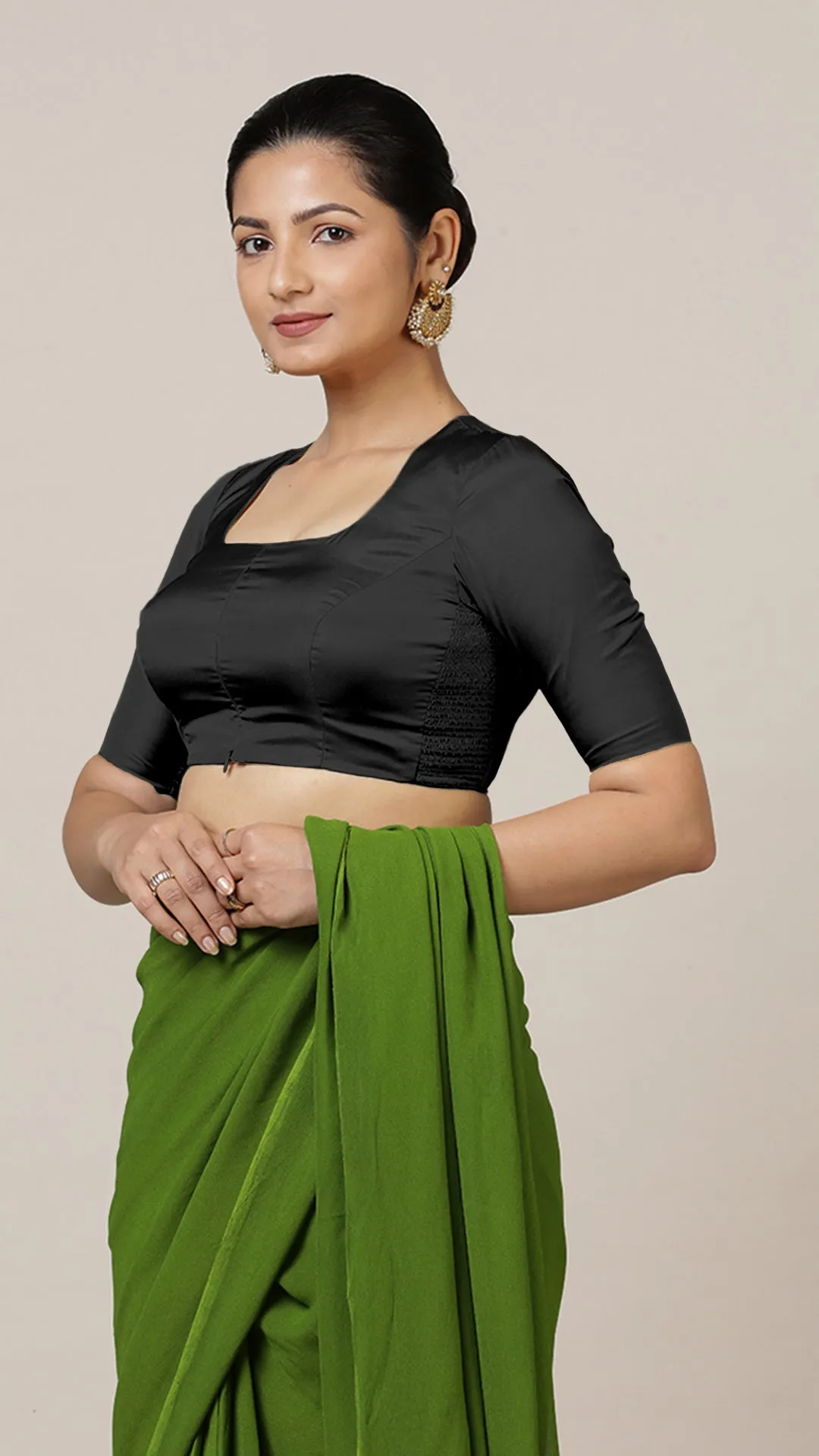 Aziza x Rozaana | Elbow Sleeves Saree Blouse in Charcoal Black