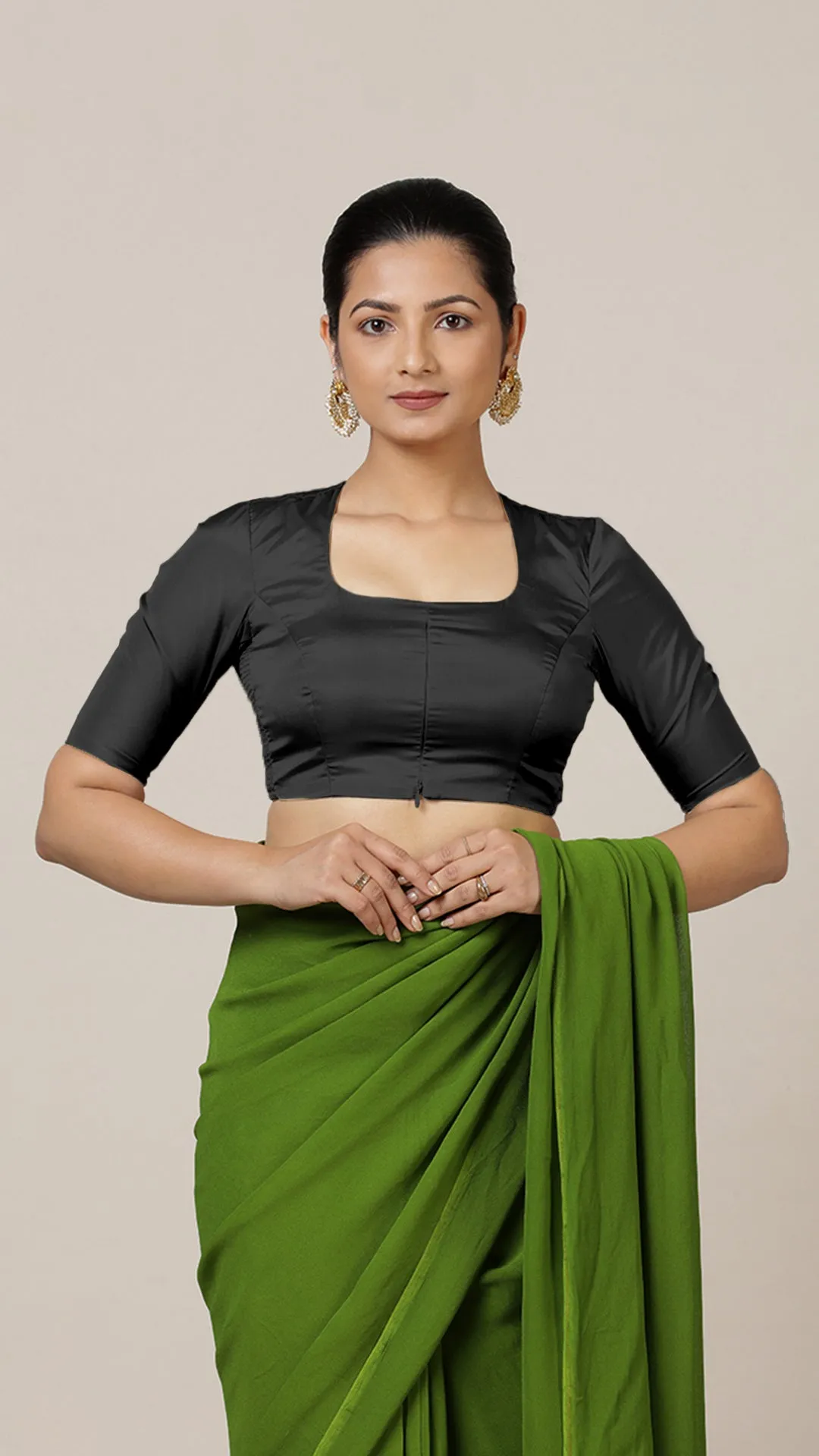 Aziza x Rozaana | Elbow Sleeves Saree Blouse in Charcoal Black