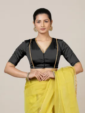 Begum x Tyohaar | Elbow Sleeves Saree Blouse in Charcoal Black