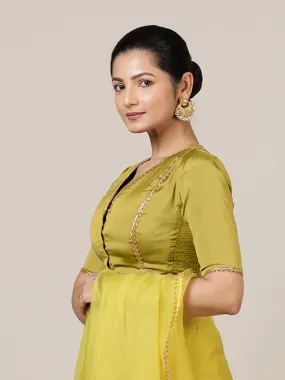 Begum x Tyohaar | Elbow Sleeves Saree Blouse in Lemon Yellow