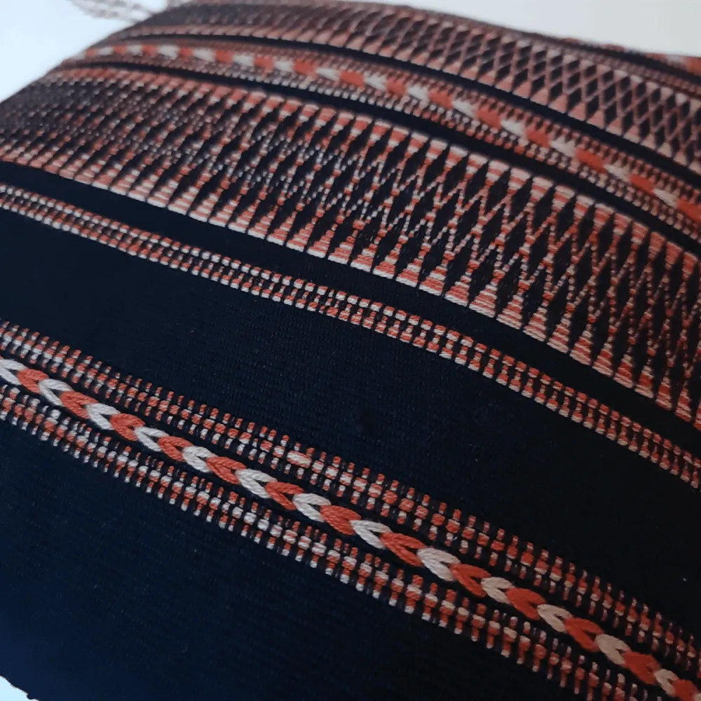 Black Thread Embroidery Cushion Cover With Tassels