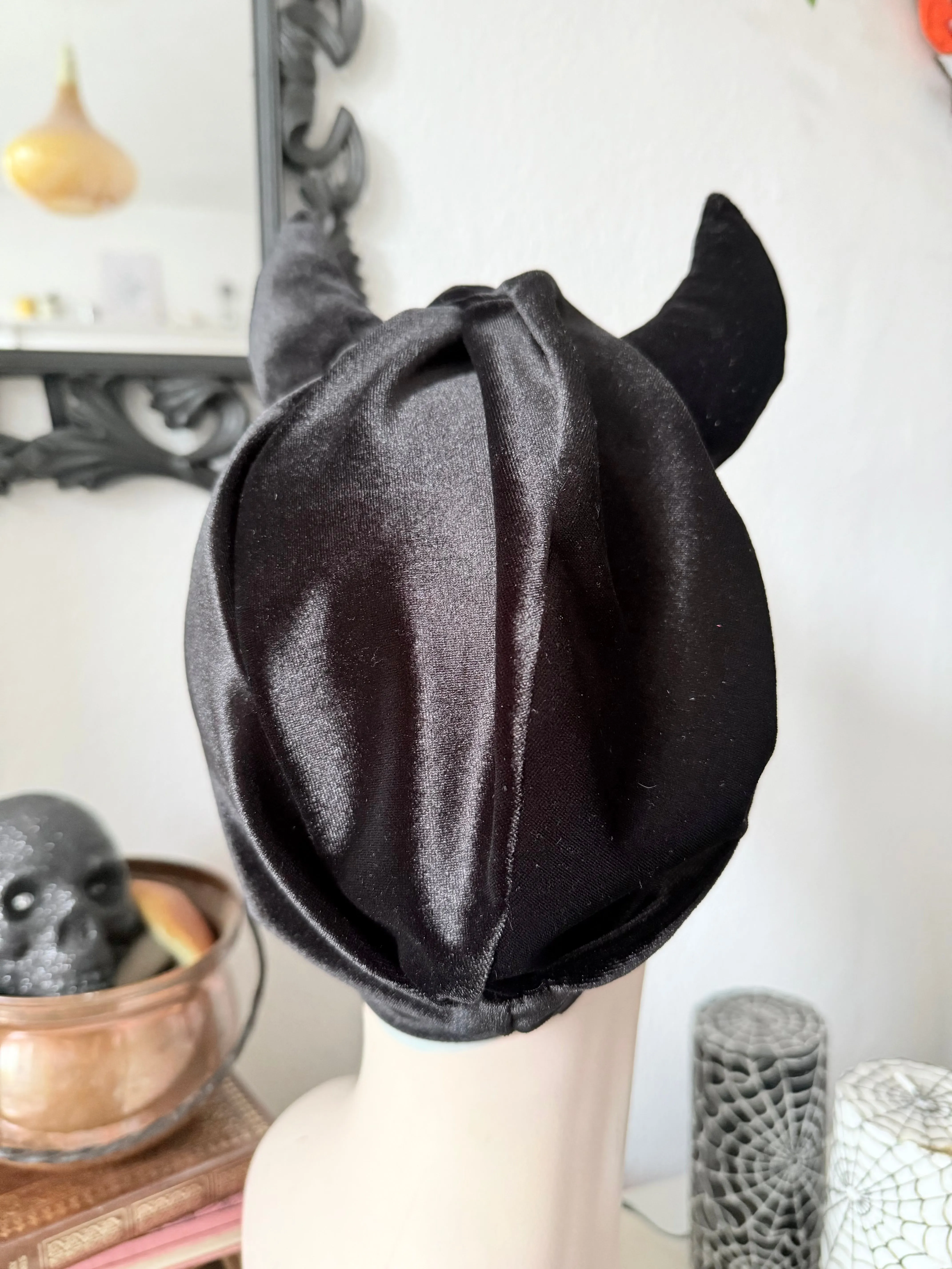 Black Velvet Devil Turban (made to order)