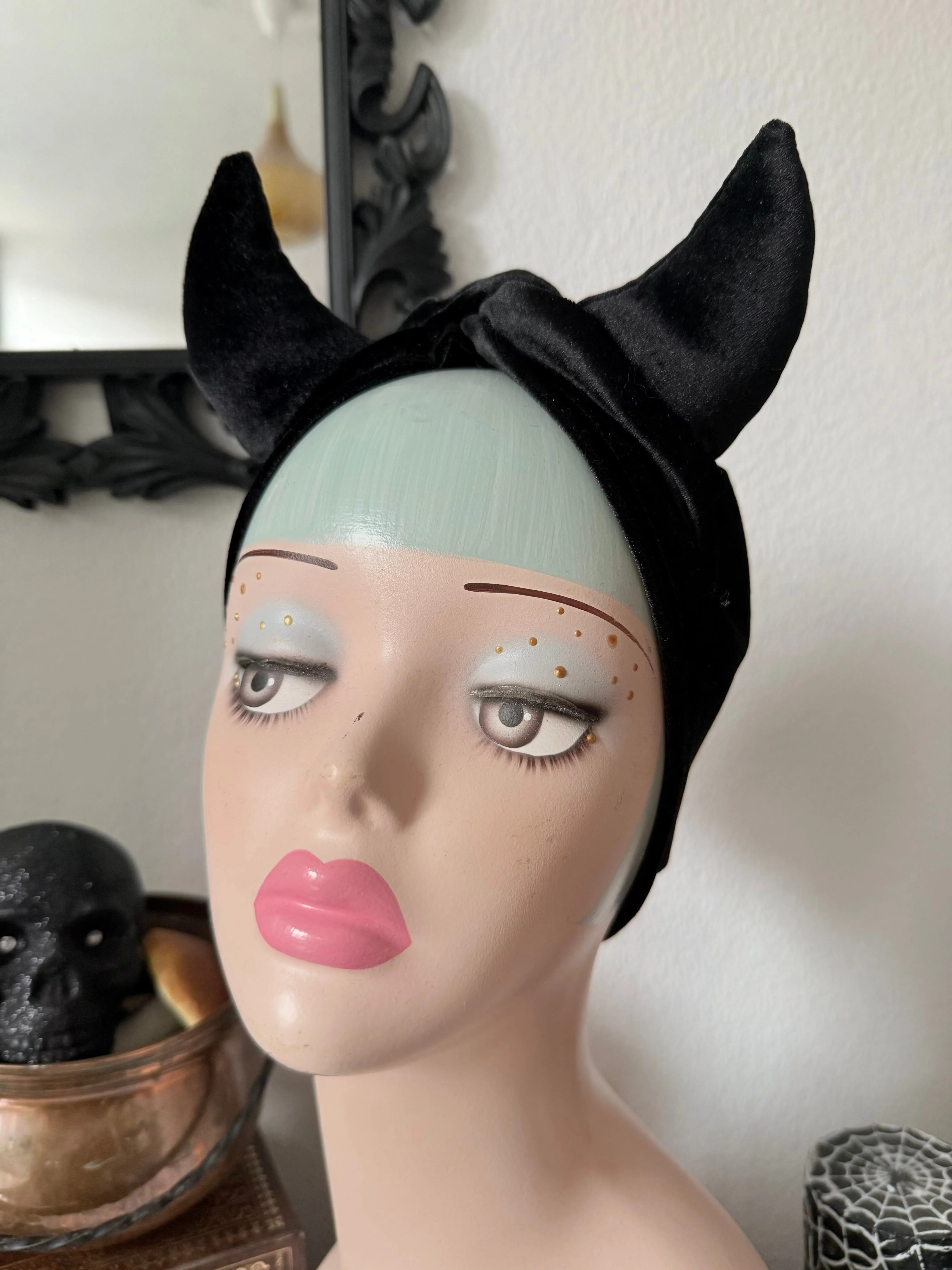 Black Velvet Devil Turban (made to order)