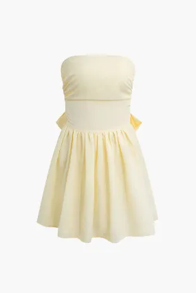 Bow Strapless Pleated Mini Dress