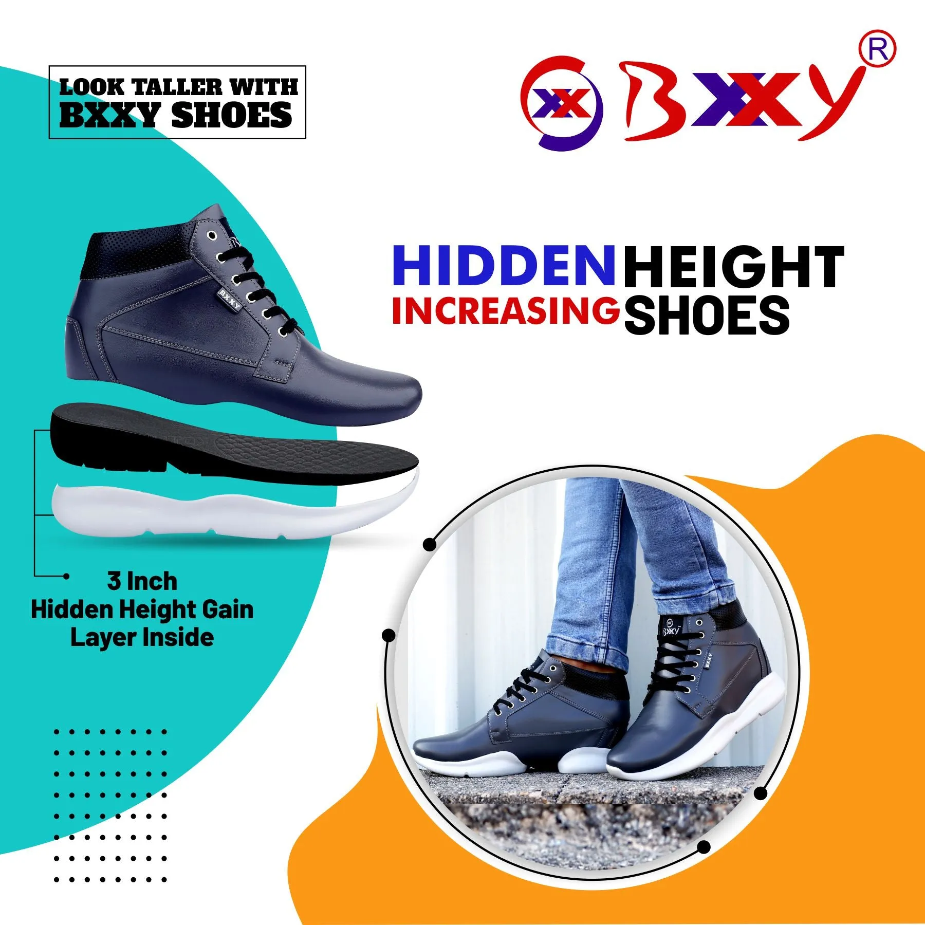 Bxxy's Men's 3 Inch Hidden Height Increasing/Elevator Casual Lace-up Outdoor Sneaker Boot