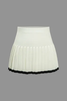 Contrast Trim Knit Pleated Mini Skirt