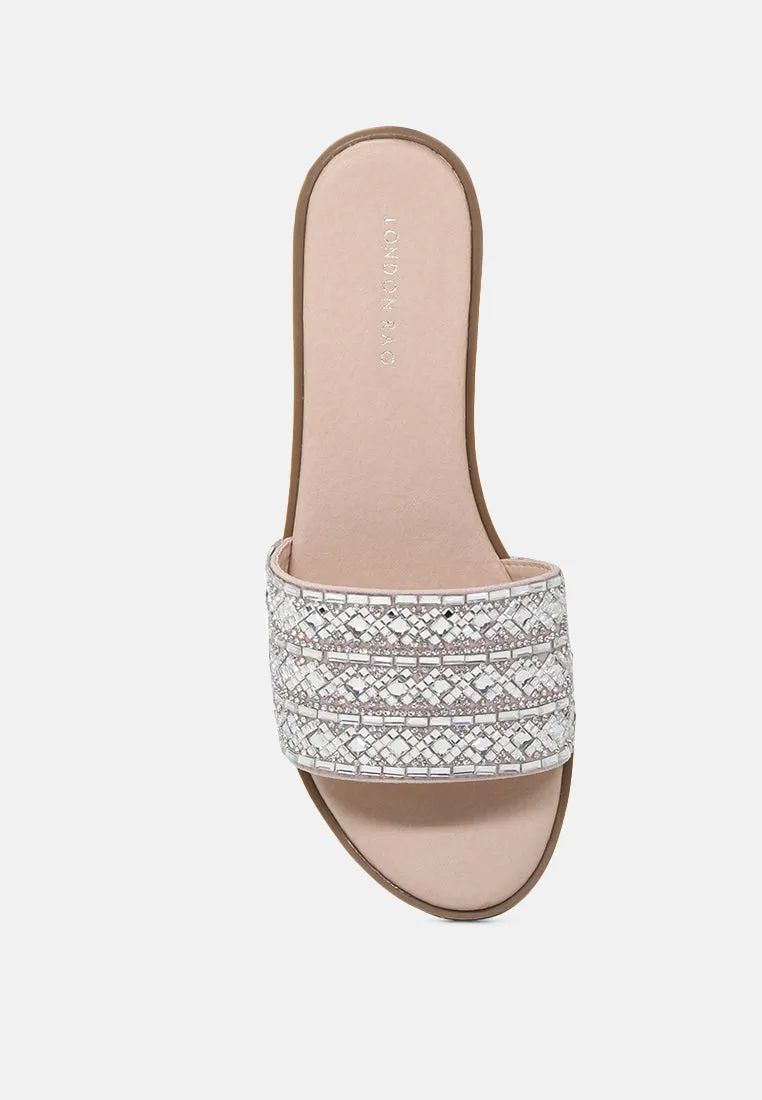 Evin Mirror Embellished Flat Sliders