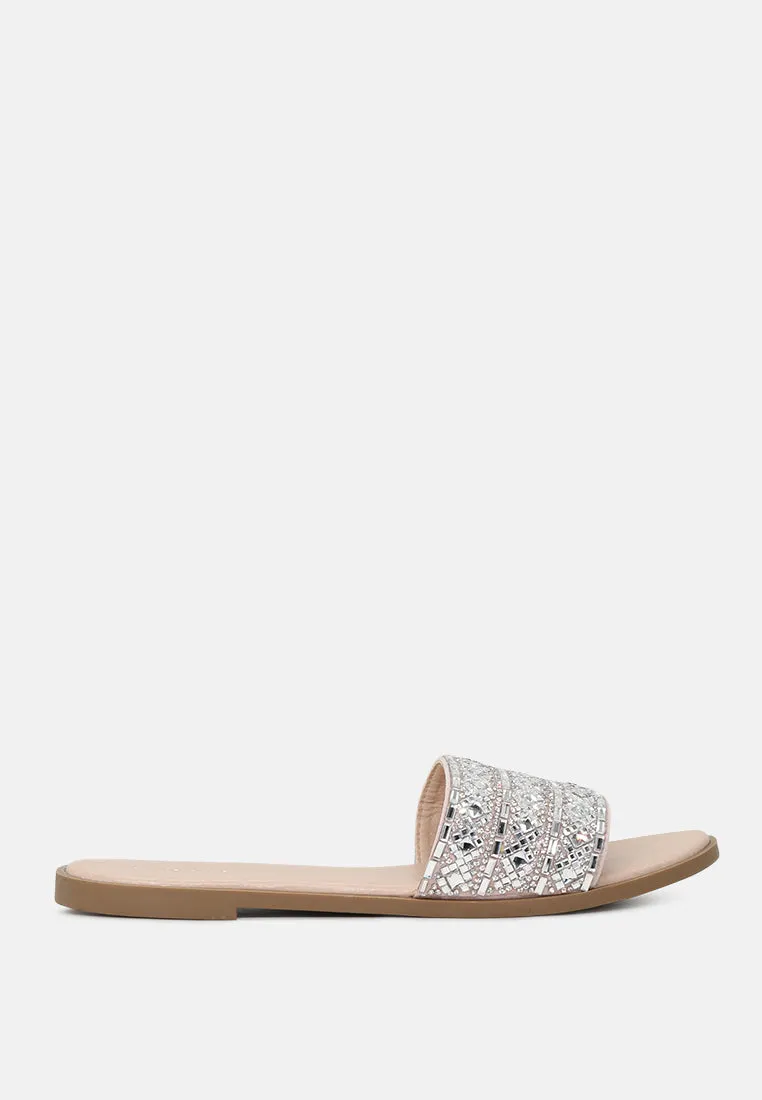 Evin Mirror Embellished Flat Sliders