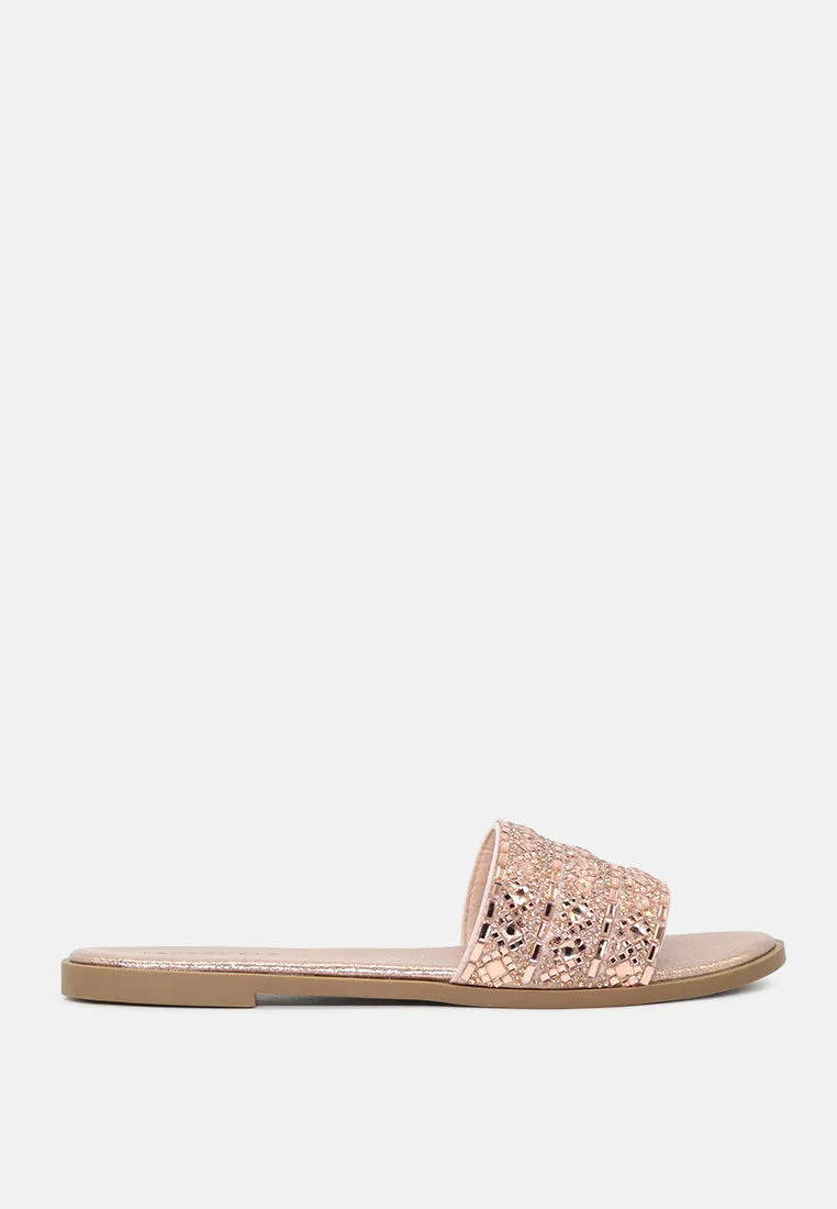 Evin Mirror Embellished Flat Sliders