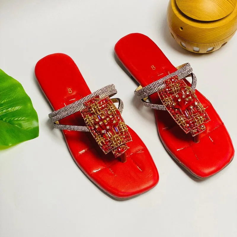 Fancy Rhinestone Decor party Sliders - Red