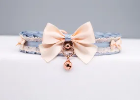 French Blue and Cream Rose Gold Luxury Pet Play Collar