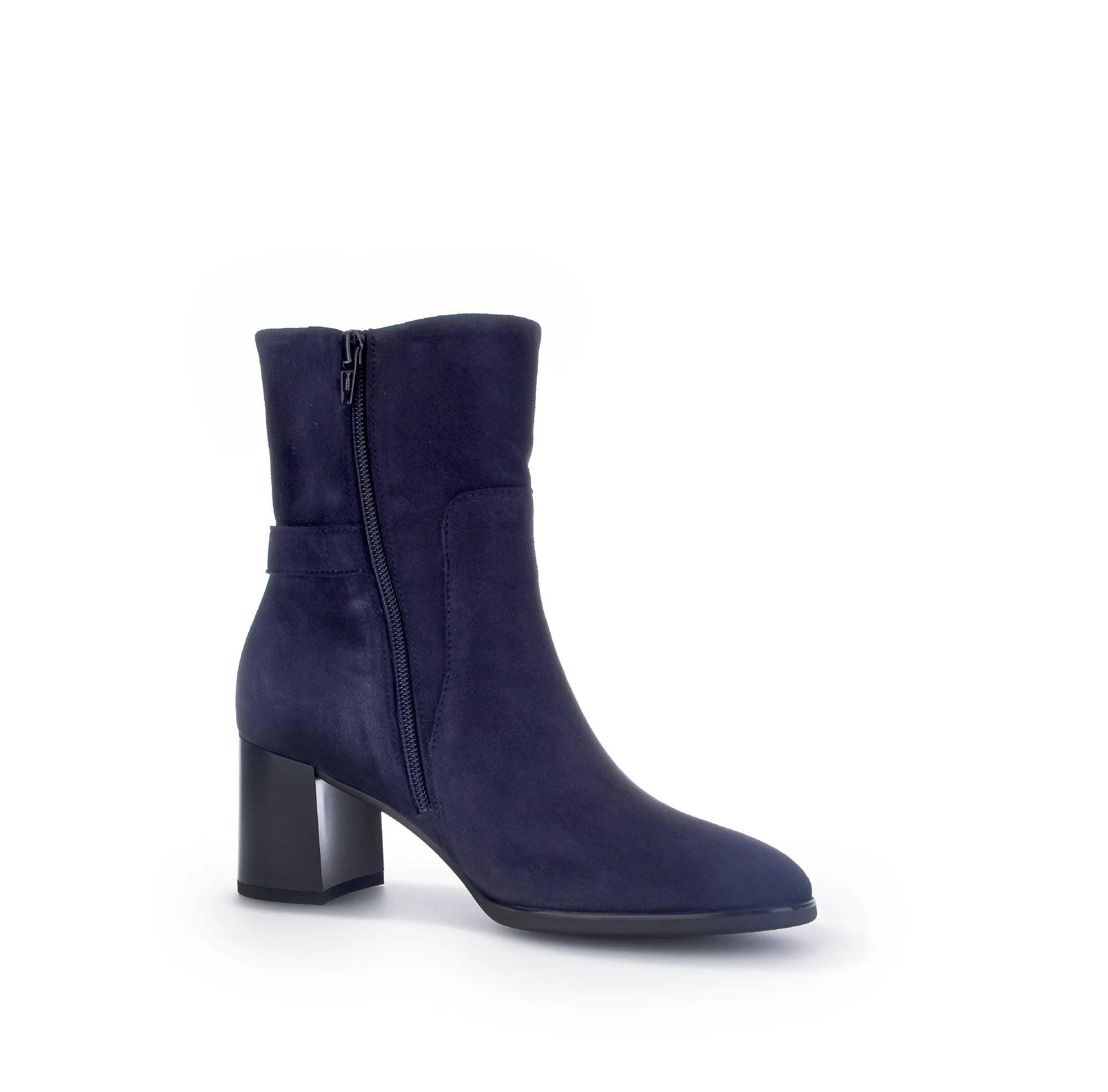 GABOR Navy Suede Block Heel Boot with Diamante Strip 53116