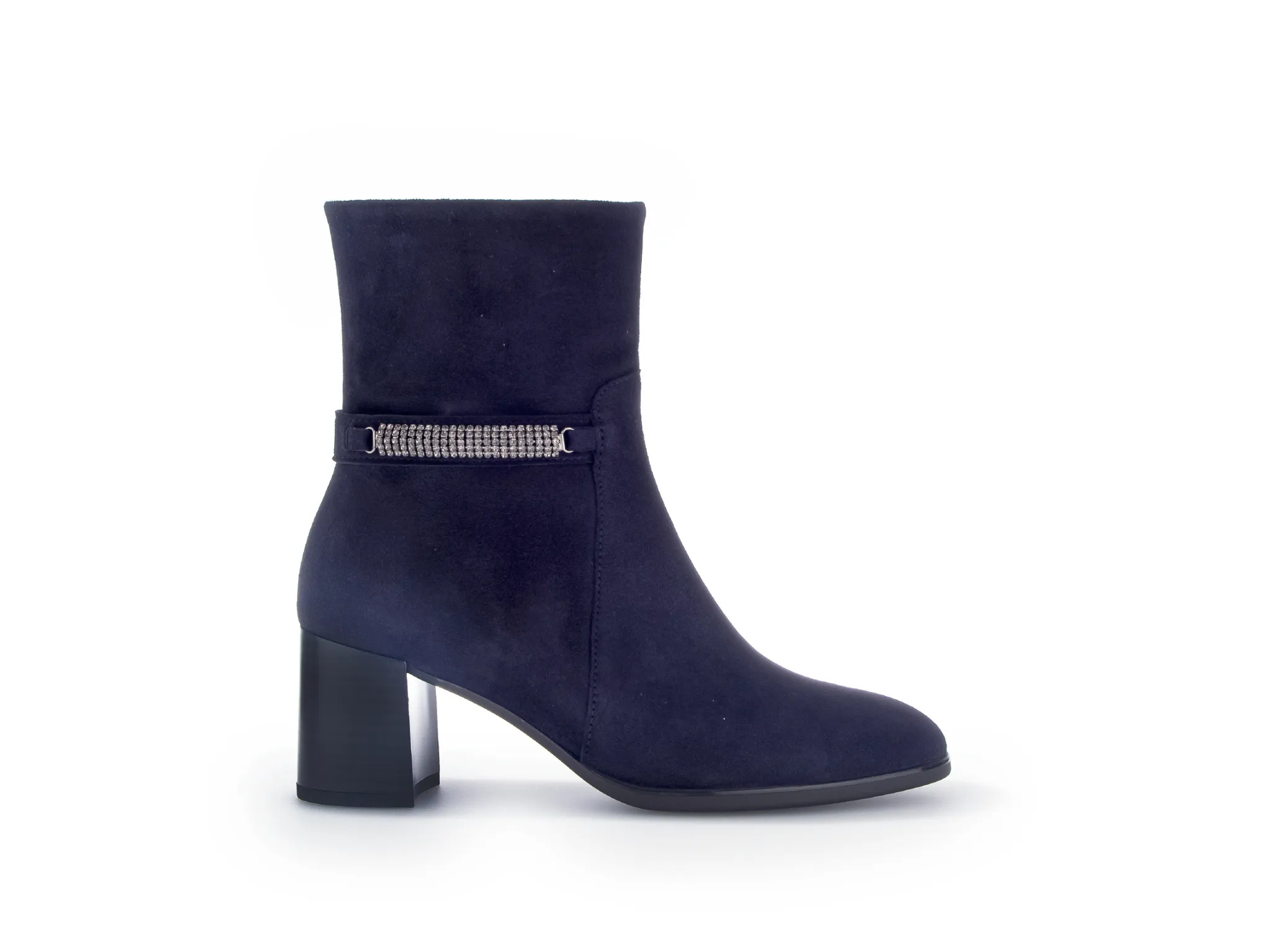 GABOR Navy Suede Block Heel Boot with Diamante Strip 53116