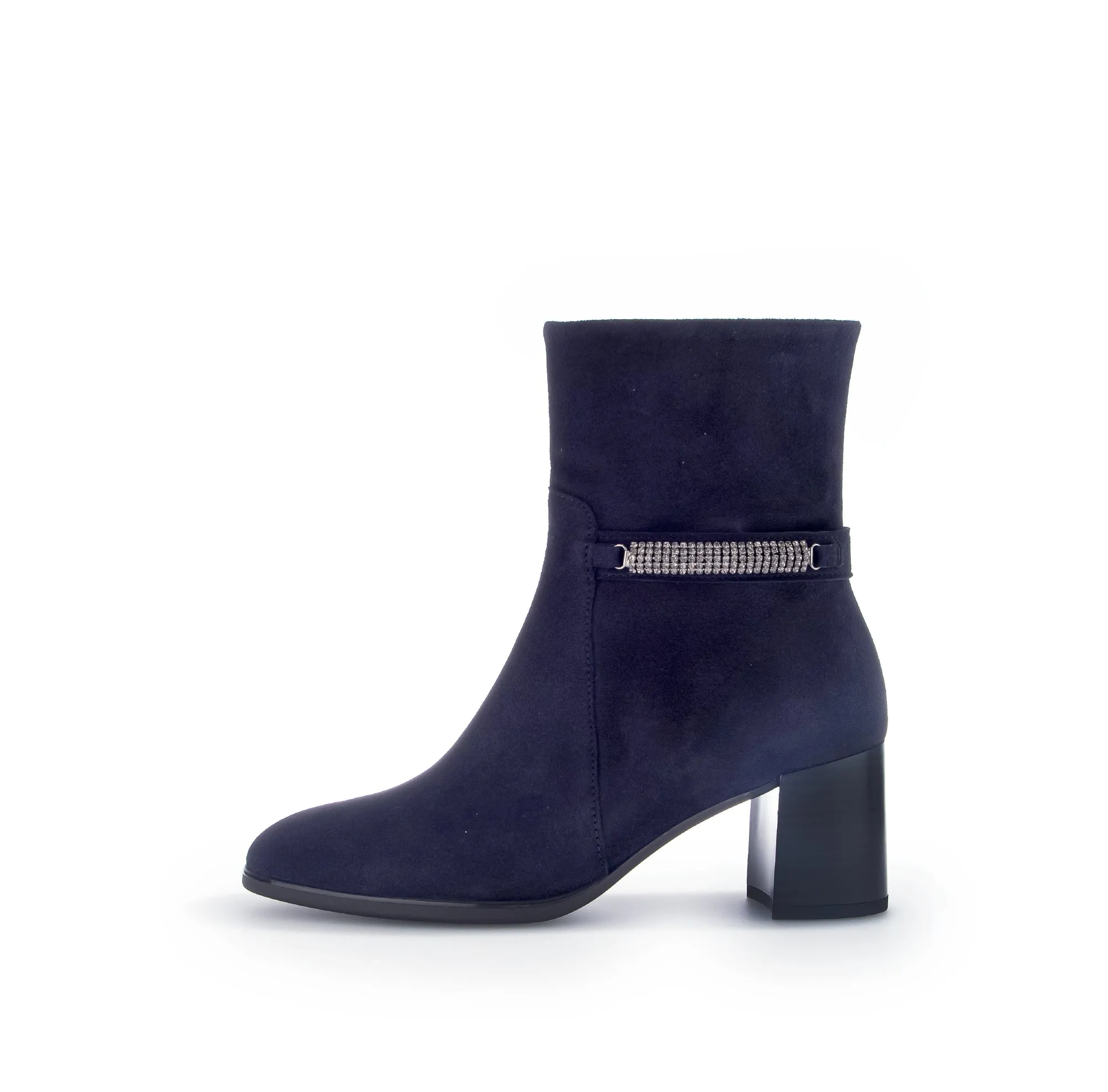 GABOR Navy Suede Block Heel Boot with Diamante Strip 53116