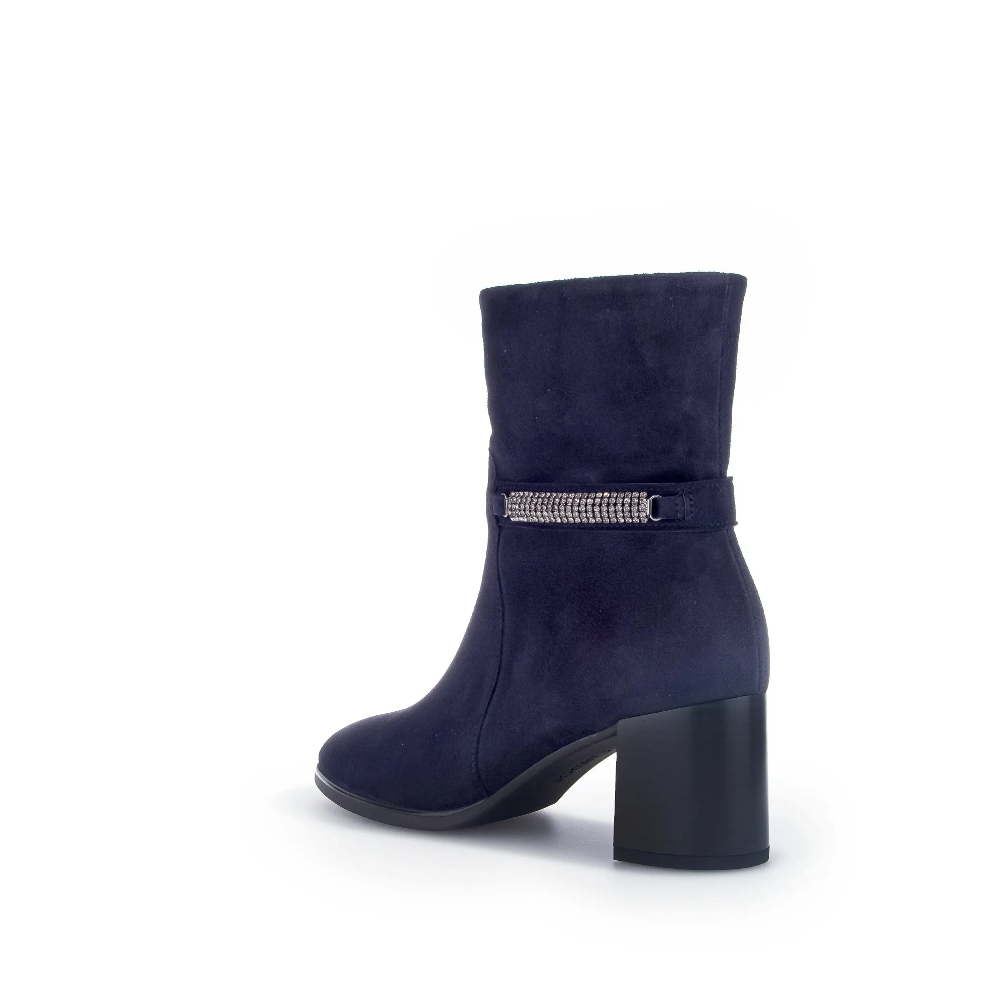 GABOR Navy Suede Block Heel Boot with Diamante Strip 53116