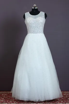 Half White Sequins, Stone and Beads work Bridal and Partywear Gown