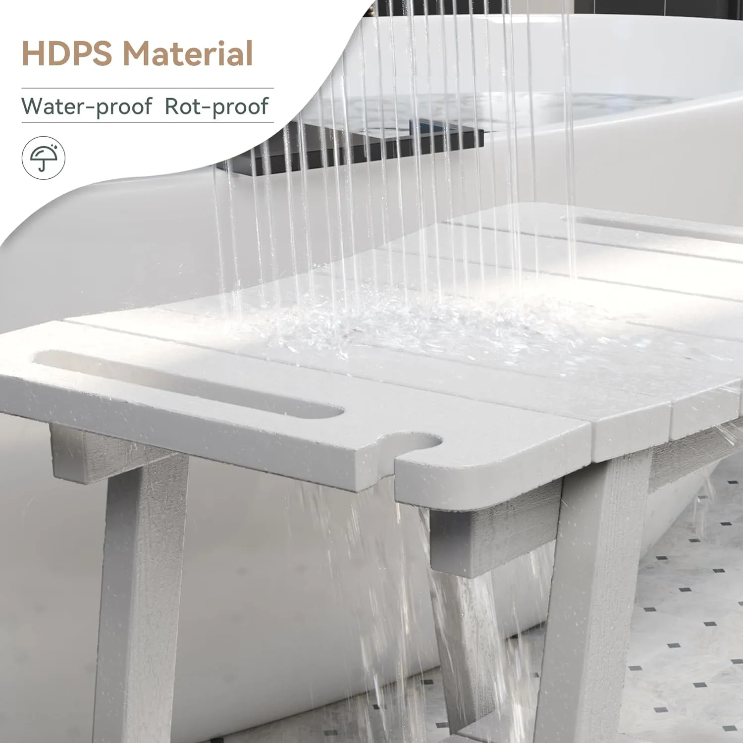 HDPS Shower Bench Stool, Large Waterproof Shower Benches Chair, Shower Stool with Storage Shelf & Handle, Non-Slip Shower Seat for Seniors