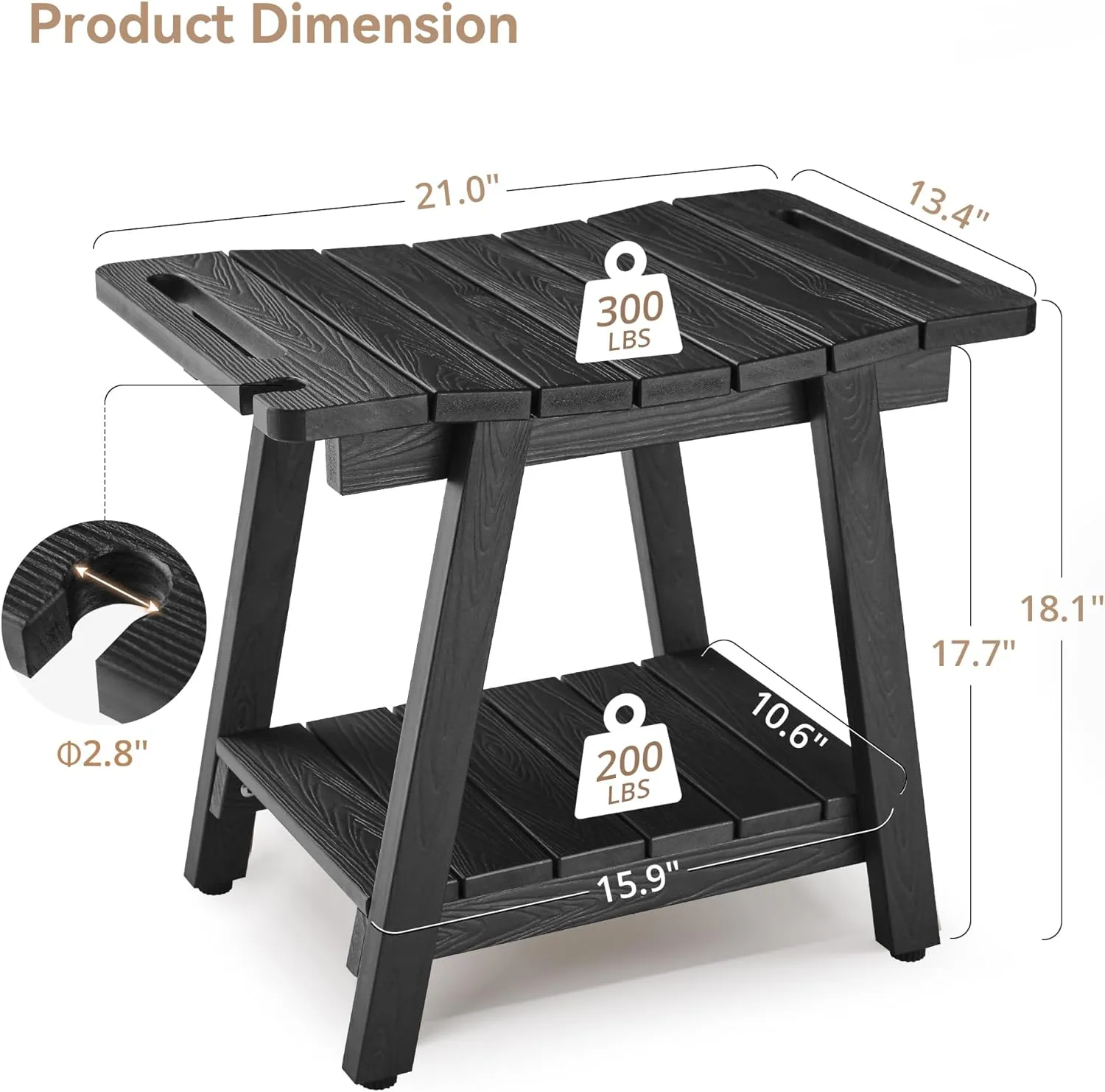 HDPS Shower Bench Stool, Large Waterproof Shower Benches Chair, Shower Stool with Storage Shelf & Handle, Non-Slip Shower Seat for Seniors