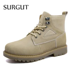 High Quality Men Autumn Winter Boots Casual  Men Leather Plush Warm Lace-Up Leather Casual Fashion Boots Size 38-44