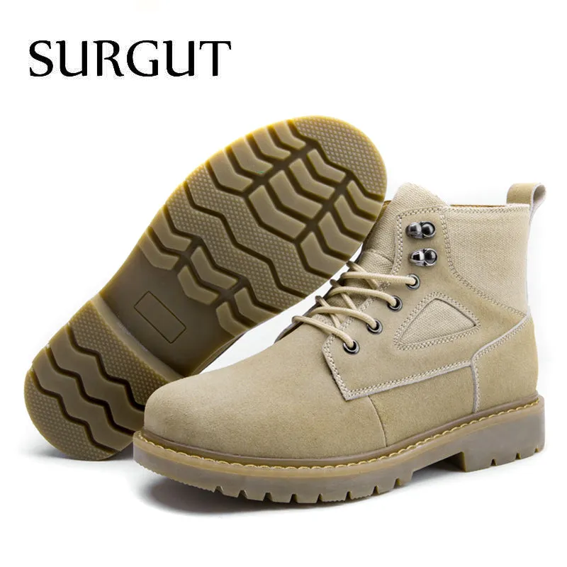 High Quality Men Autumn Winter Boots Casual  Men Leather Plush Warm Lace-Up Leather Casual Fashion Boots Size 38-44