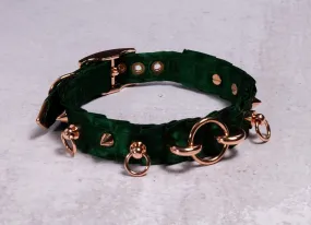 Hunter Green Rose Gold Spiked Hardware BDSM Collar