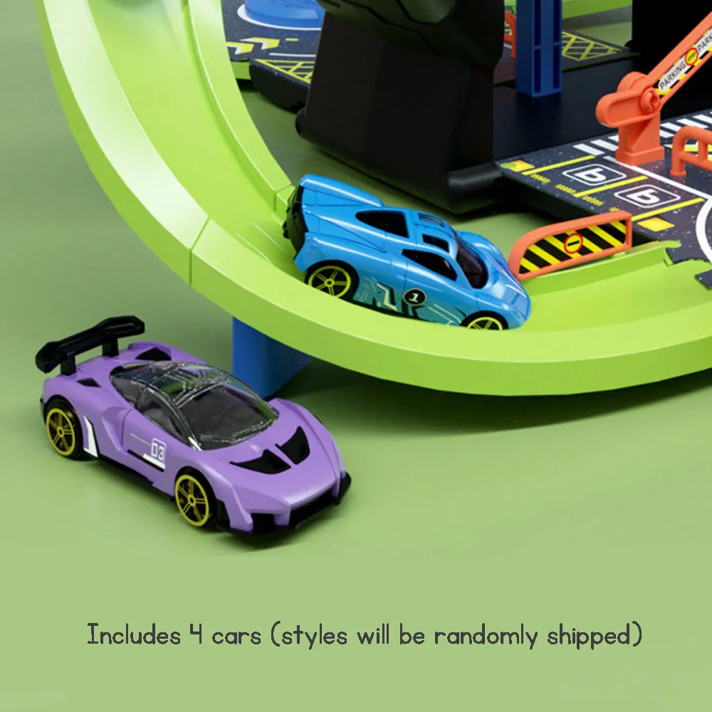 Kid's Tire Track Toy with Car and Manual Elevator Parking Lot Portable Perfect Birthday Gift for Boys