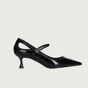 Lola Cruz Tina Black Leather Kitten Heels