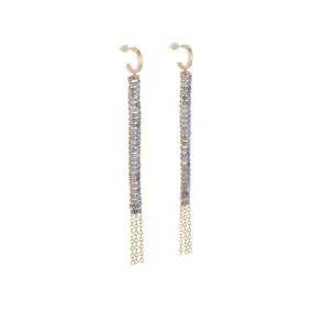 Long Woven Tanzanite Earrings With Chain Tassels - LAVENDER TANZANITE