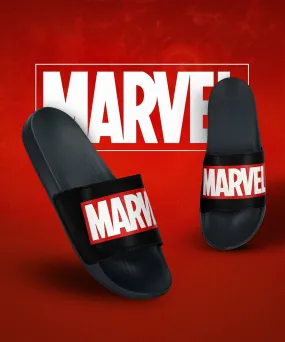 Marvel EVMK10922 Men's Black Sliders | Trendy Sliders with Cushioned & Durable Anti-Skid Construction | Waterproof & Lightweight, Perfect for Everyday Casual Wear