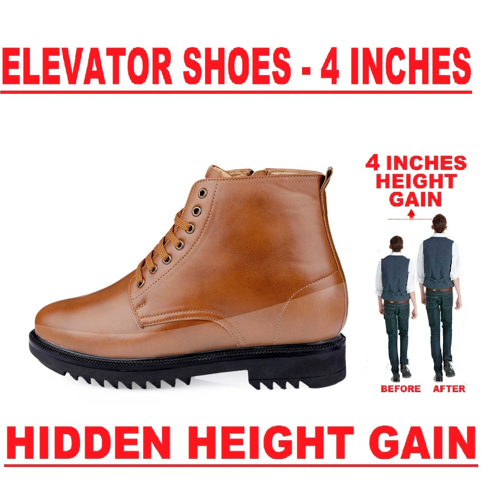 Men's 4 Inch Hidden Height Increasing Elevator Boots