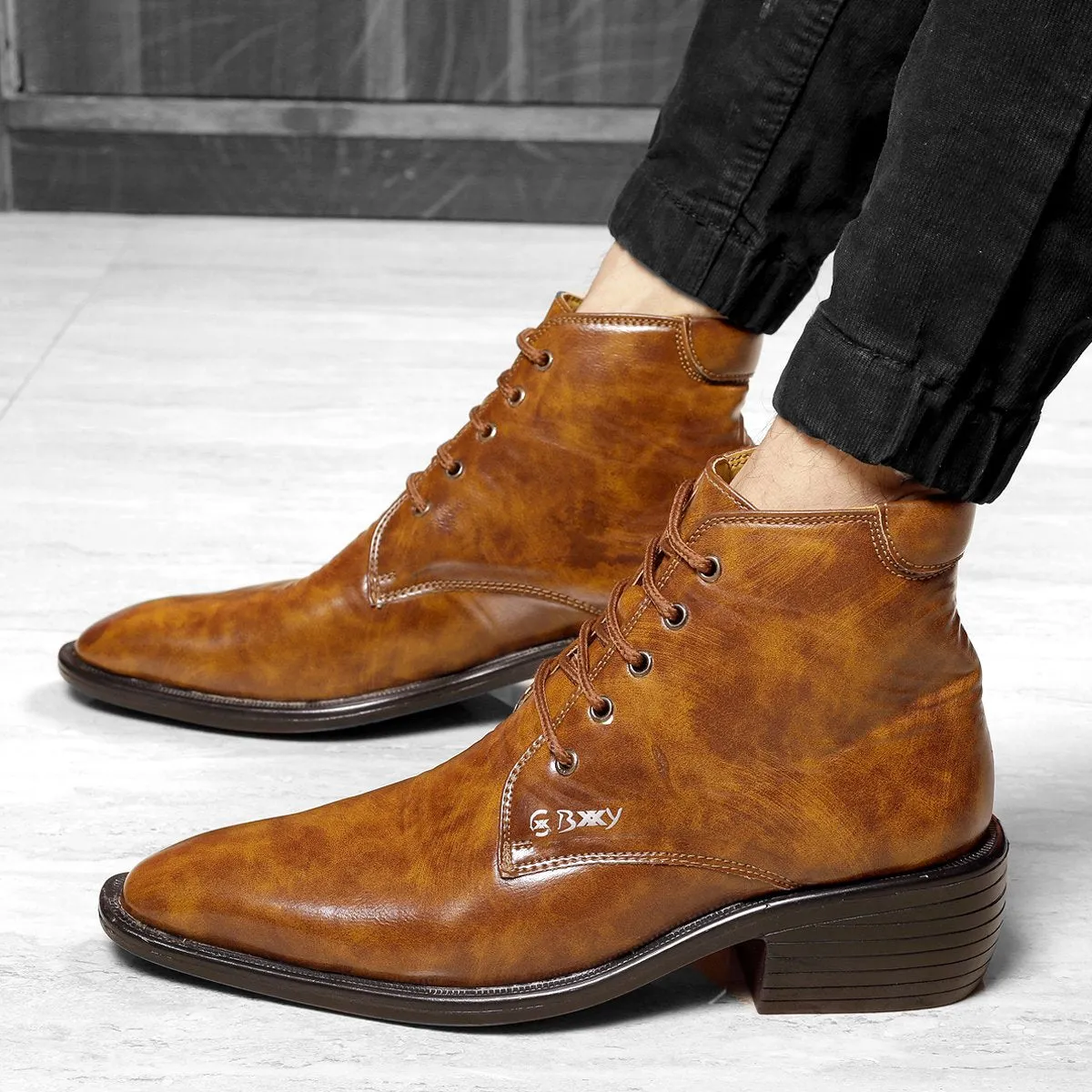 Men's Formal Height Increasing Derby Lace-up Ankle Boots