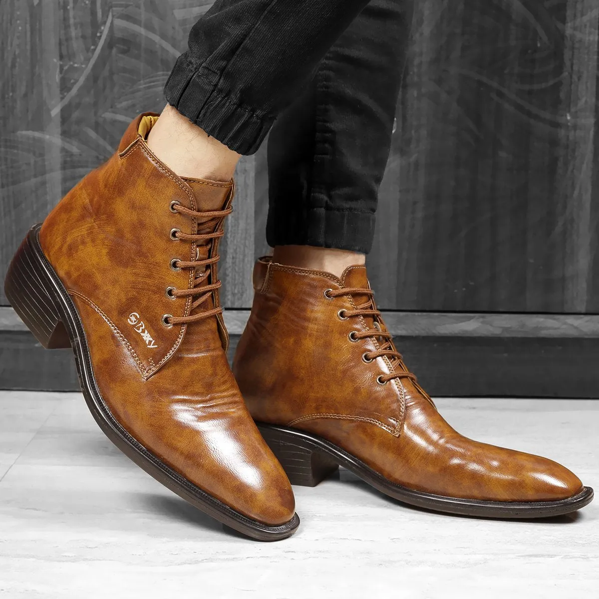 Men's Formal Height Increasing Derby Lace-up Ankle Boots