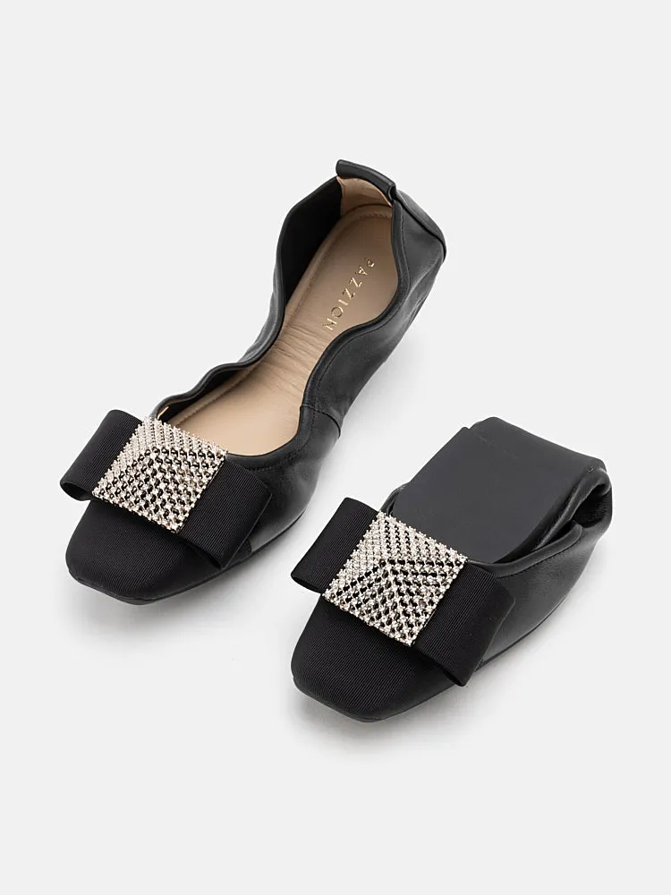 Mya Crystal Embellished Bow Foldable Flats