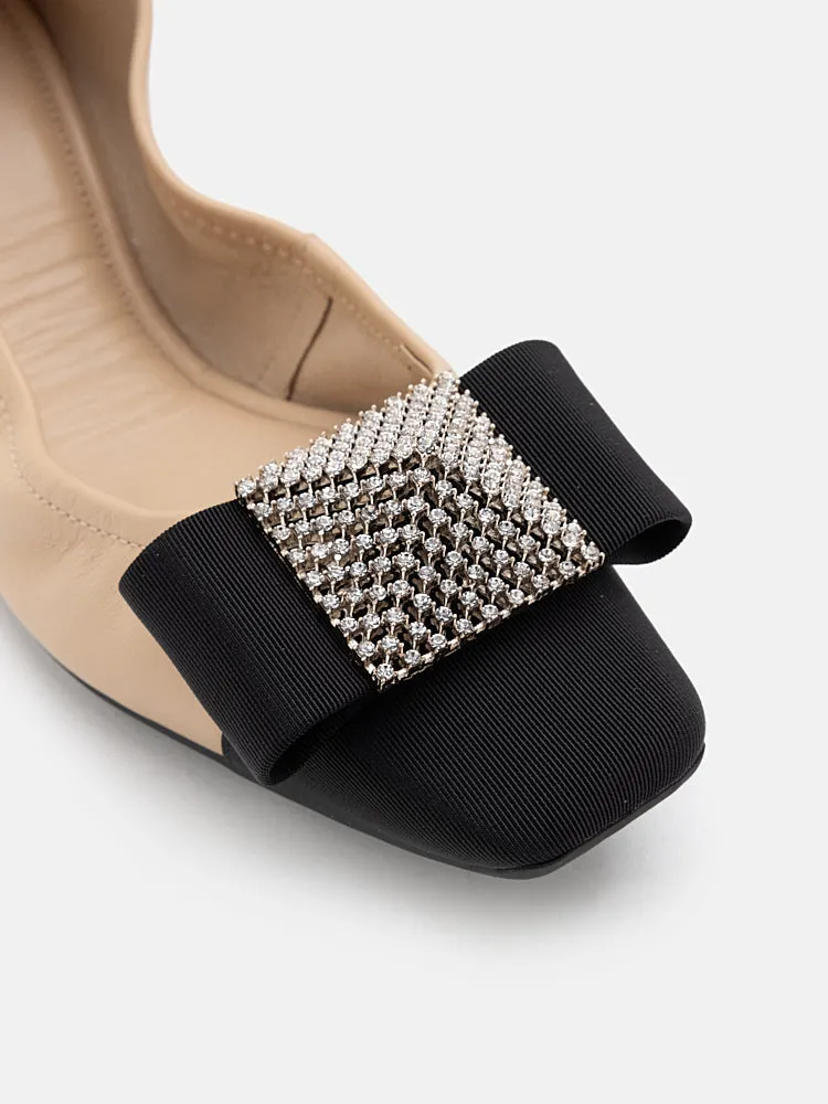 Mya Crystal Embellished Bow Foldable Flats