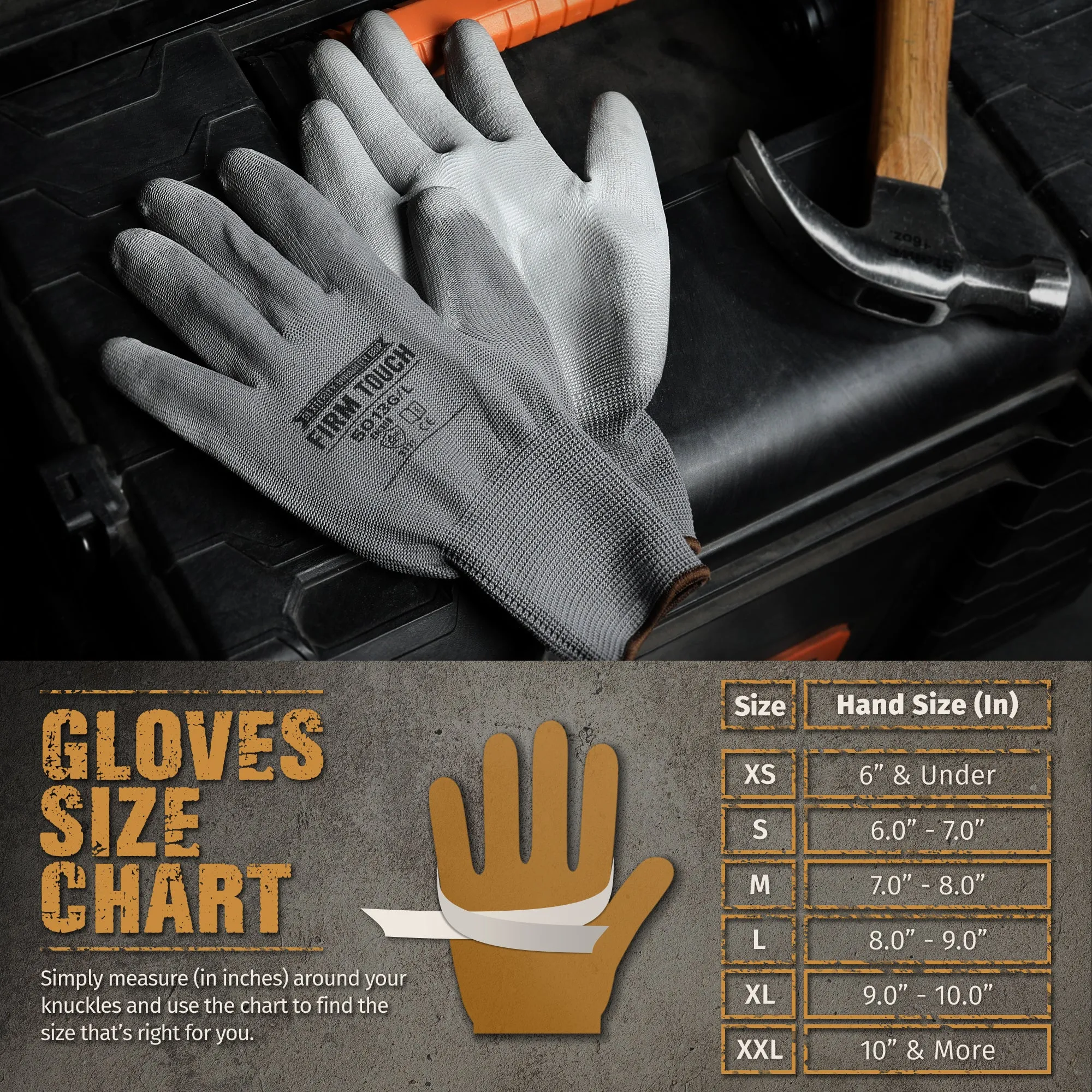 Polyurethane Coated Work Gloves - Gray - 1 Pair