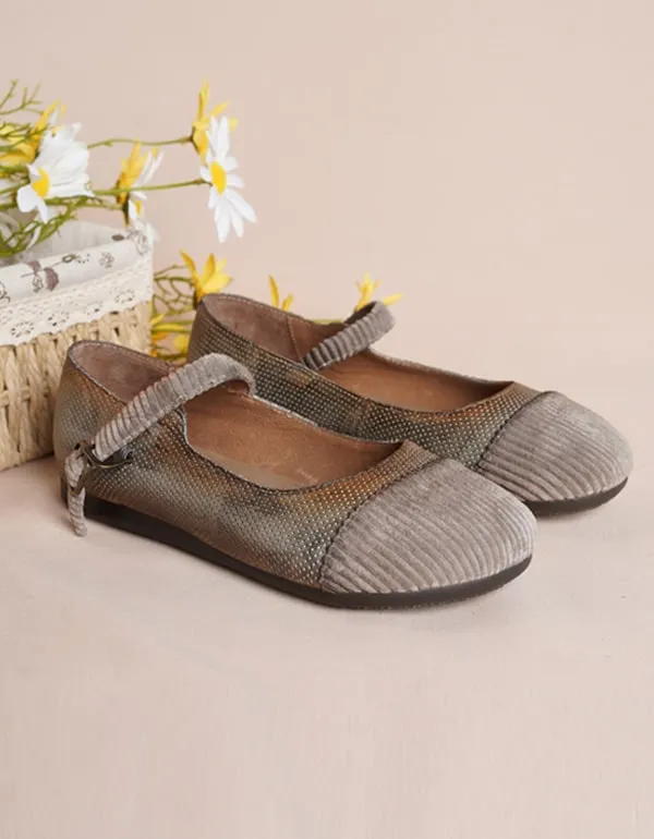 Soft-soled Handmade Retro Strap Flats Green