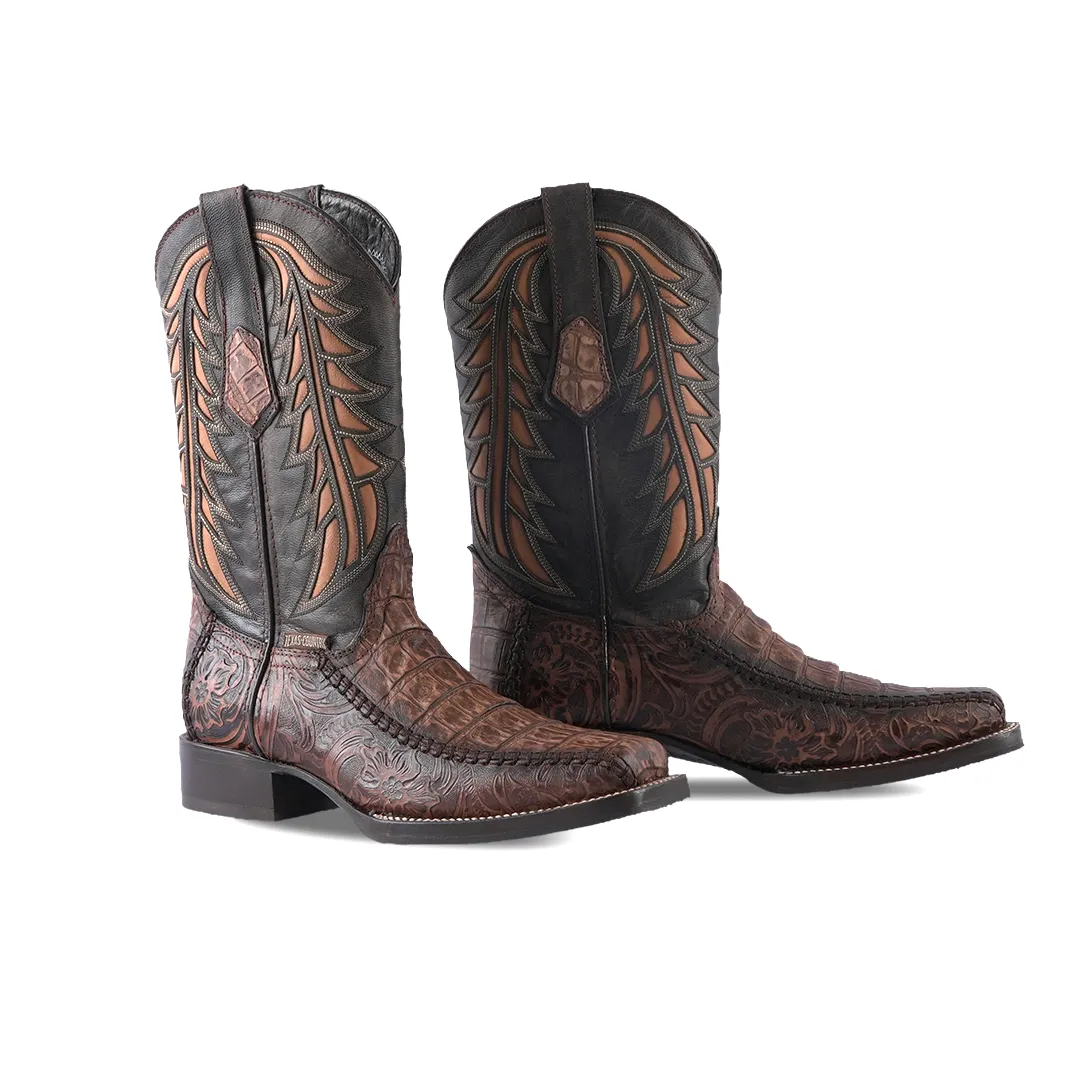 Texas Country Western Boot Belly Cincelado Cafe Rodeo Toe E695