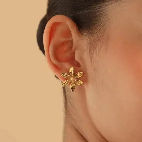 TFC Hibiscus Gold Plated Pearl Stud Earrings