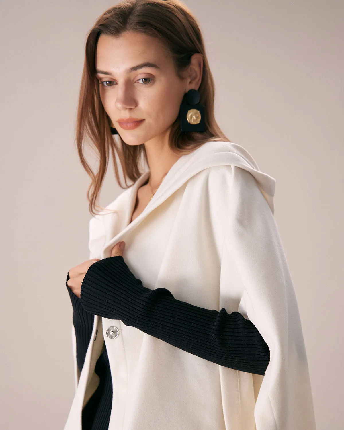 The White Hooded Batwing Sleeve Cape Coat