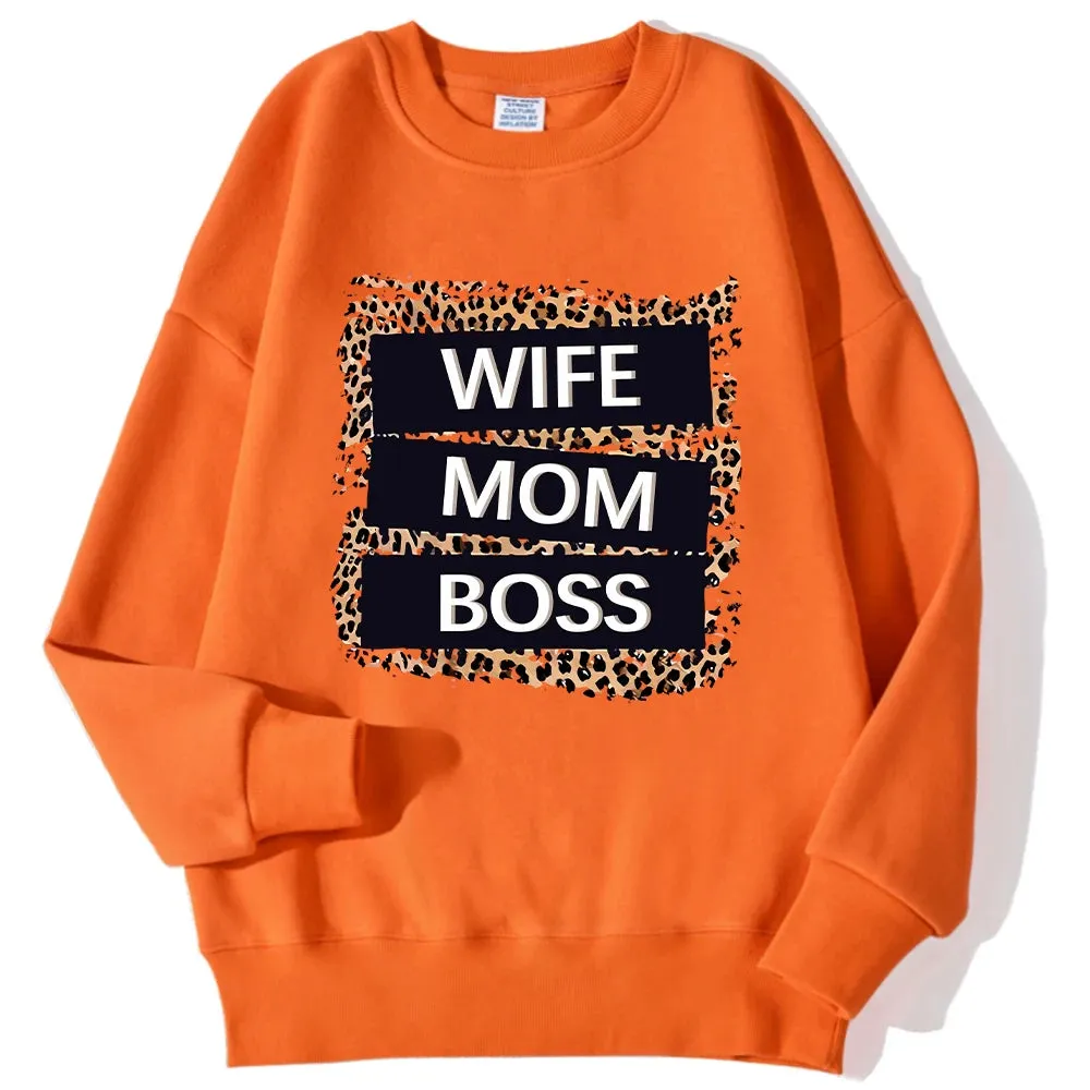 Wife Mom Boss Leopard Print Hoodie: Cozy Crewneck for Autumn & Winter