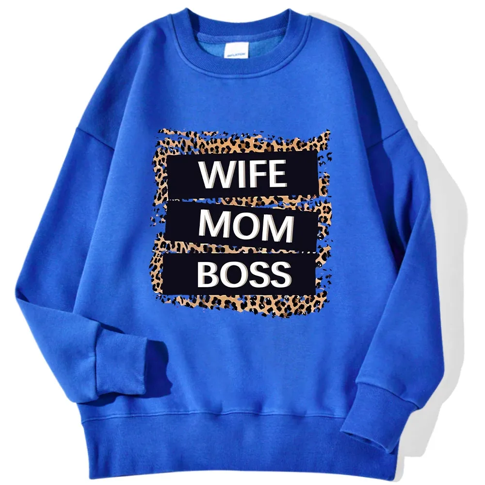 Wife Mom Boss Leopard Print Hoodie: Cozy Crewneck for Autumn & Winter