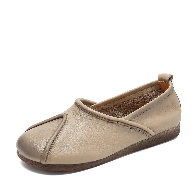 Women Retro Solid Leather Soft Casual Flats