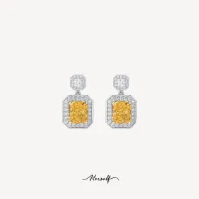 Yellow Diamond Square Perfume Bottle Drop Earrings